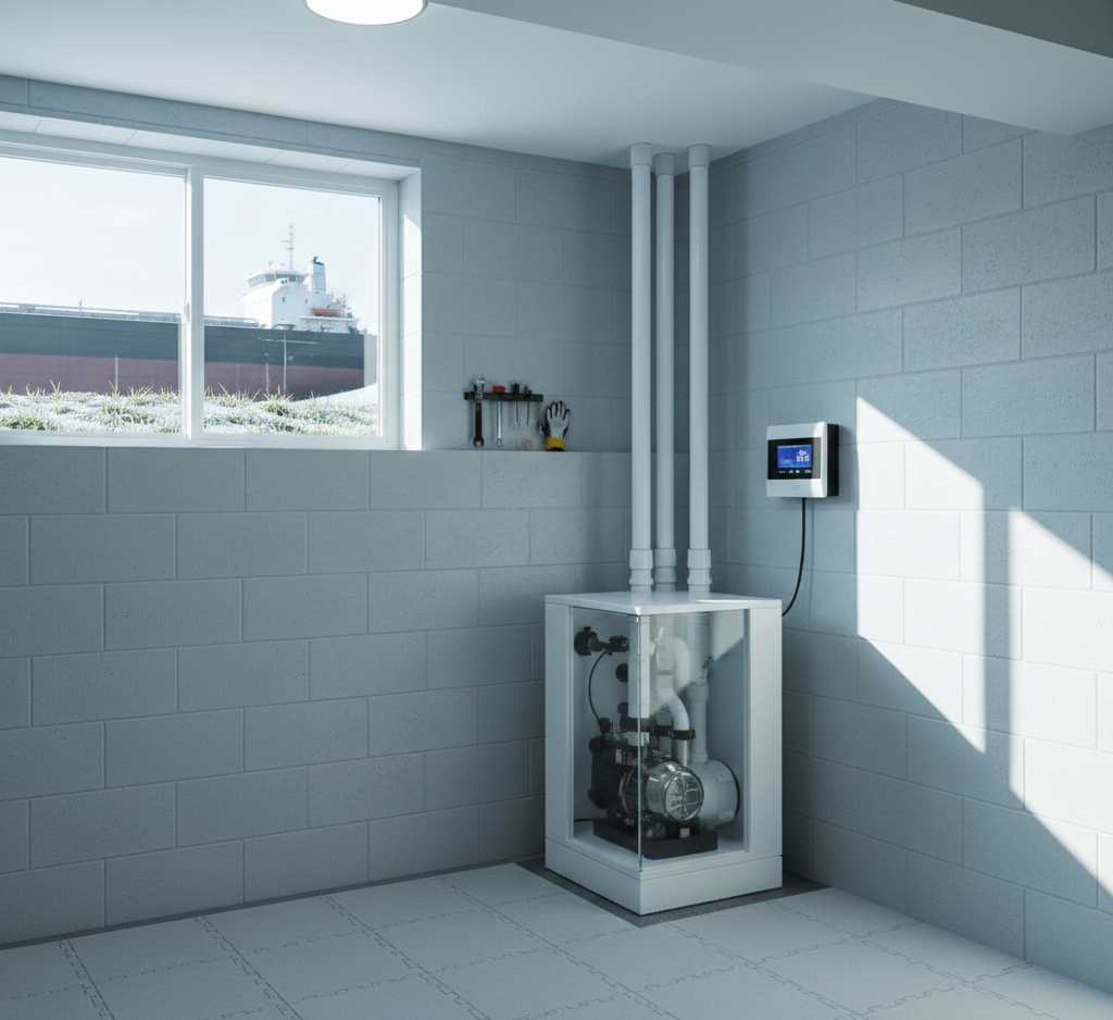 Interior basement repair Welland installation of a smart sump pump system and moisture control in a local residential basement.